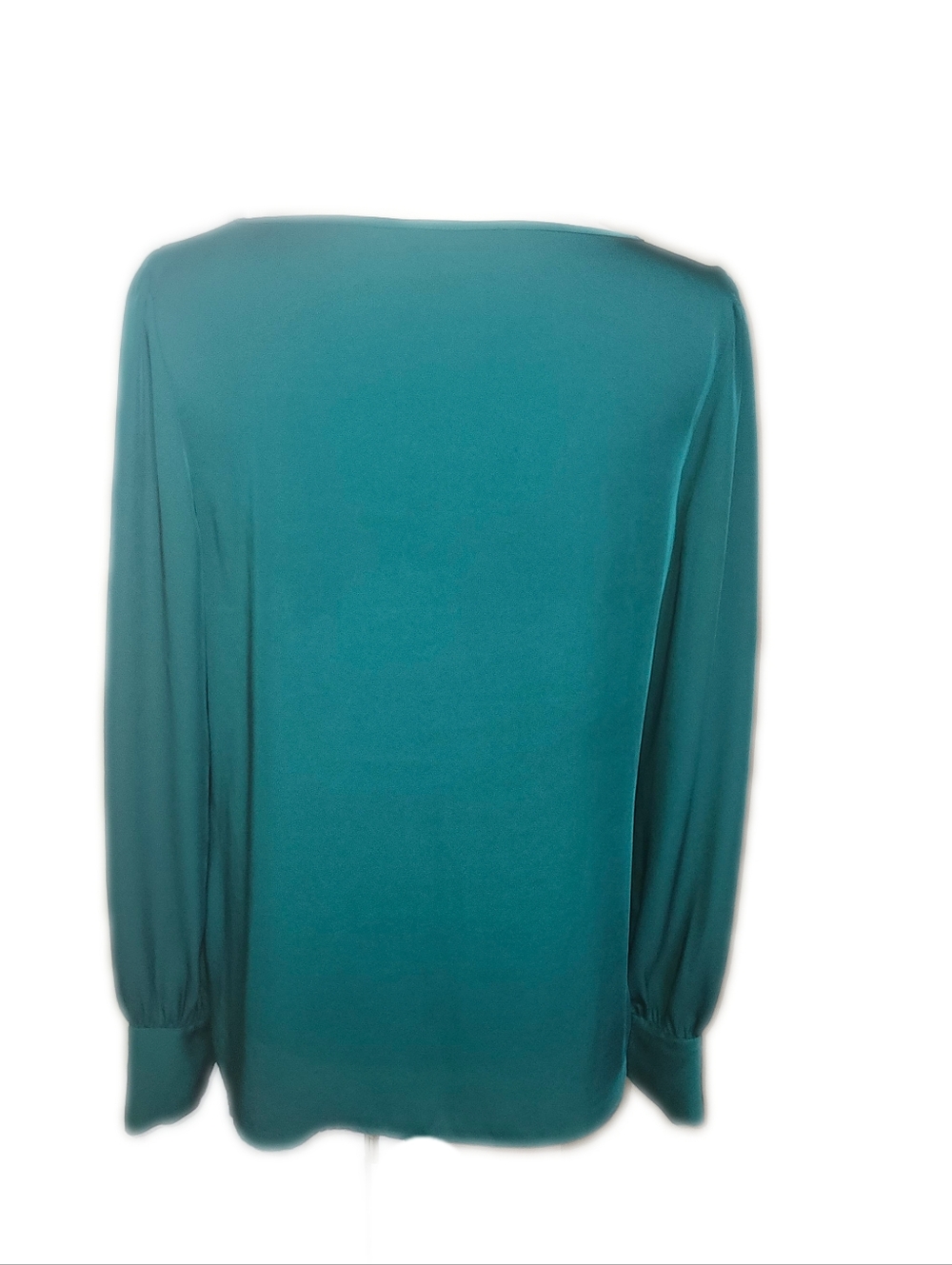 Express Jade Green Long Sleeved Sightly Puffed Sleeve Silky Blouse, S - Picture 4 of 9